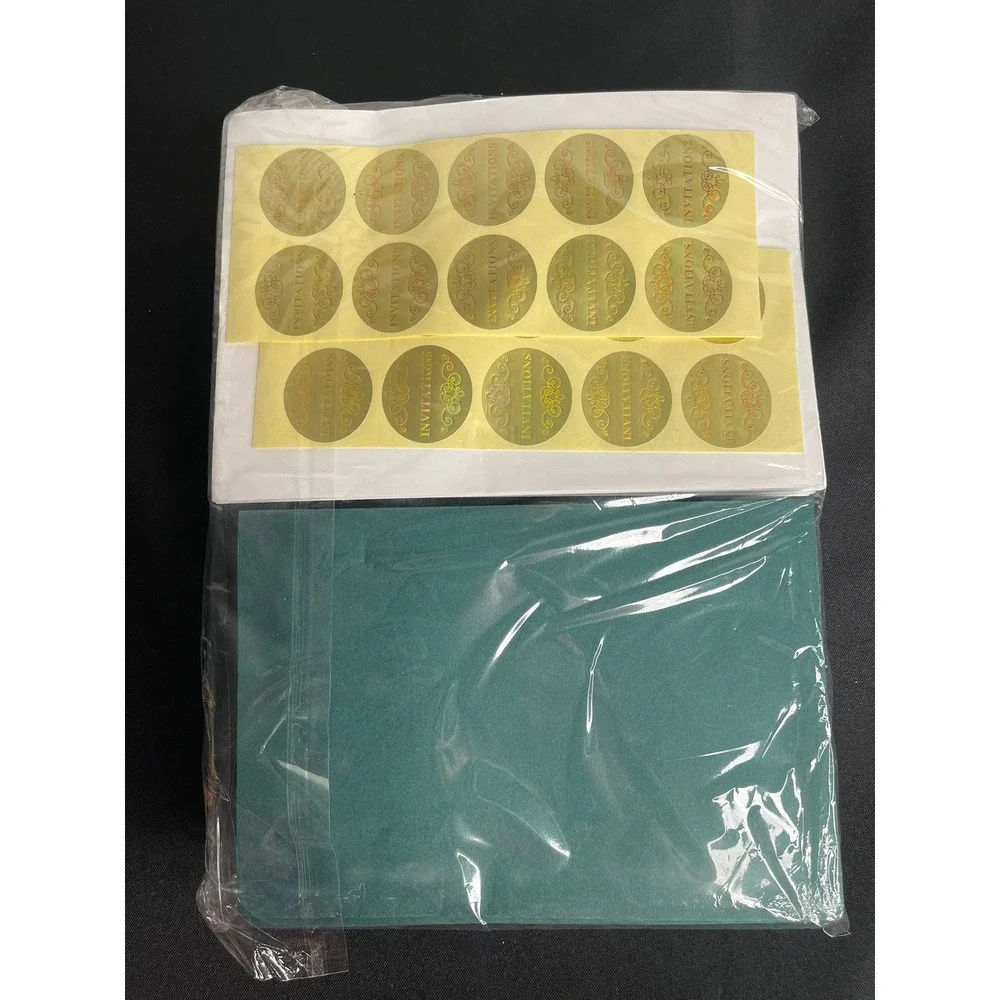 Teal‎ Laser Cut Invitation Cards with Gold Seal Stickers Set of 50